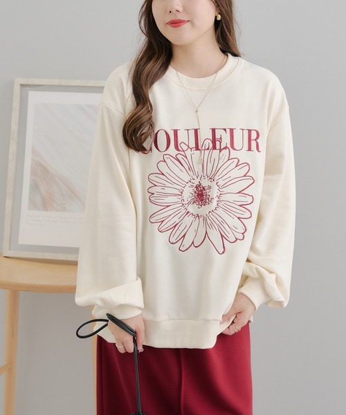 ANOTHER BRANCH OLIVE des スウェット お花刺繍スウェット