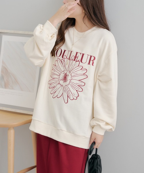 お花　スウェット　花柄 ANOTHER BRANCH OLIVE des スウェット お花刺繍スウェット レディース