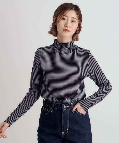 me グラフィックプリーツタートルネック 半袖 grove（グローブ） tシャツ 「吸湿発熱MW」メロータートルネックプル