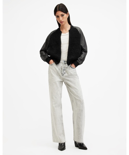 カーディガン RENATA LEATHER SLEEVE BOMBER CARDIGAN | RENATA レザー スリーブ ボンバー カーディガン ALLSAINTS カーディガン RENATA LEATHER SLEEVE BOMBER CARDIGAN