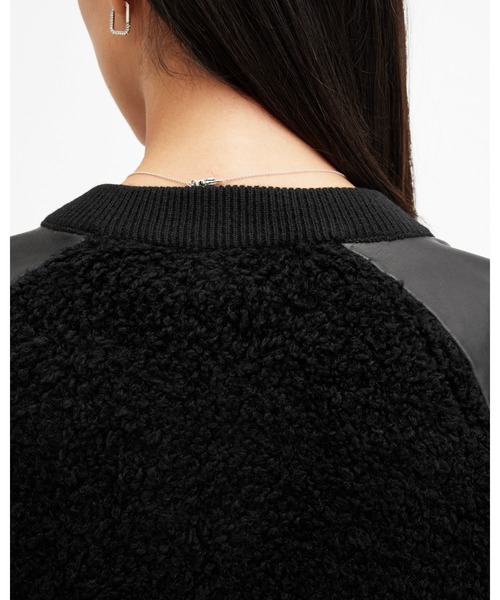 カーディガン RENATA LEATHER SLEEVE BOMBER CARDIGAN | RENATA レザー スリーブ ボンバー カーディガン ALLSAINTS カーディガン RENATA LEATHER SLEEVE BOMBER CARDIGAN