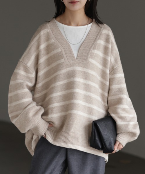 BIGサマーセール40％OFF！11日10時迄 透かし編み ボーダーニット