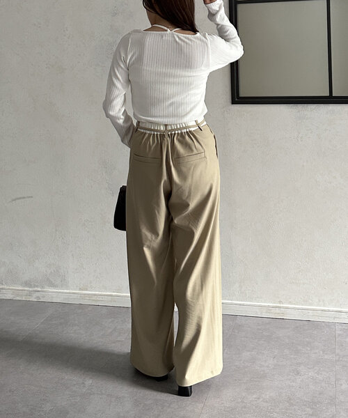 Thevon（ゼヴォン） パンツ ウエストリボンマーベルトスラックス