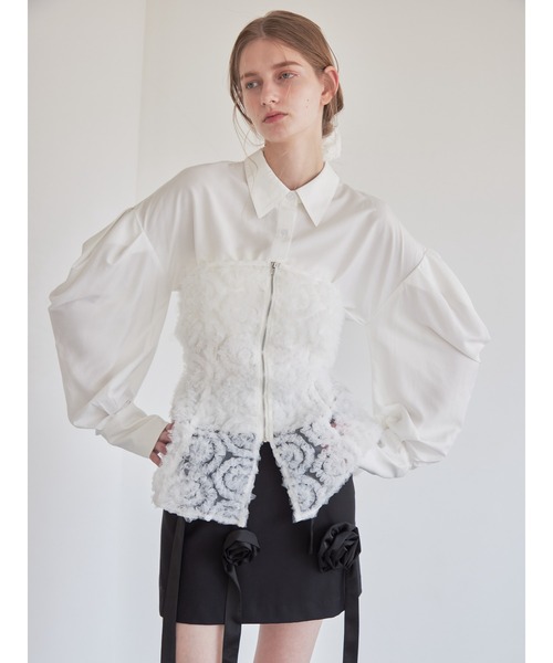 ブラウス シャツ Tulle bare top ＆ shirt set レディース