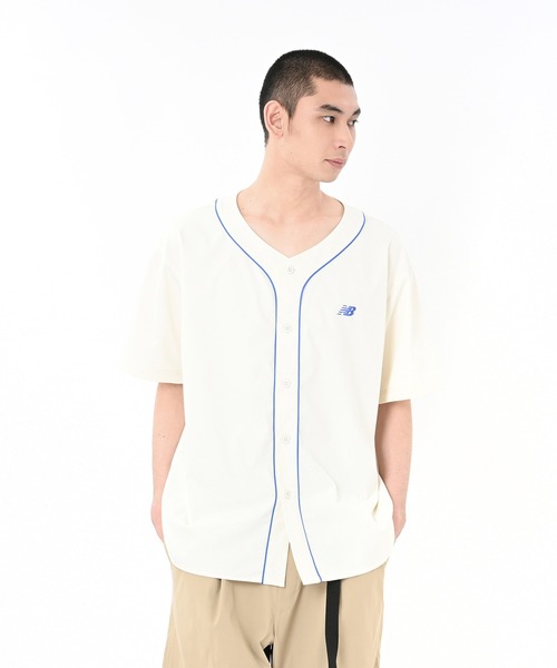 New Balance フーデッド半袖シャツ ホワイト New Balance（ニューバランス） tシャツ ベースボールシャツ メンズ