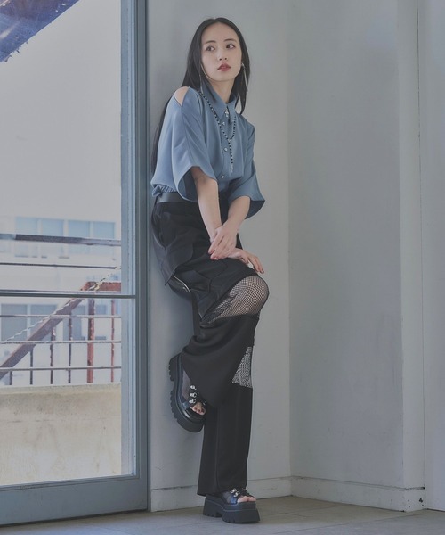 【即購入可】HARE トロミカタアキショートシャツ レッド HARE ブラウス シャツ トロミカタアキショートシャツ(HARE