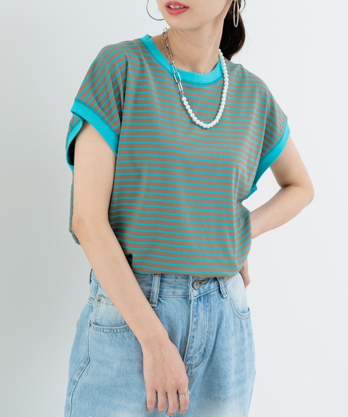 tシャツ 「SABUROKU」 ボーダー フレンチスリーブ Tシャツ レディース