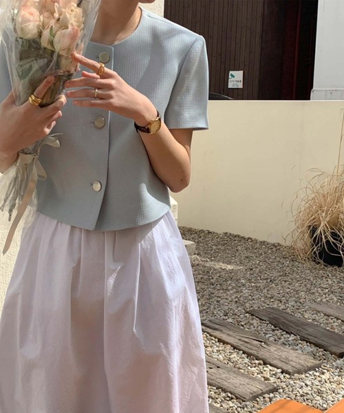 Doula ジャケット ノーカラージャケット ラウンドネックハーフ