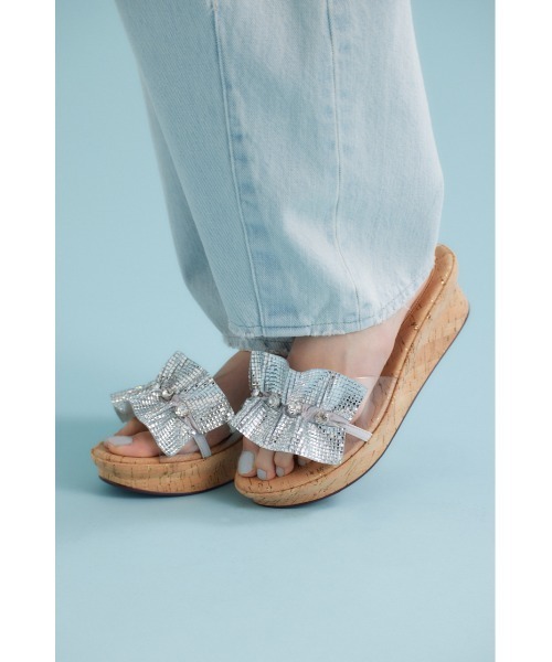 STACCATO（スタッカート） 厚底 サンダル ラッフルストーンコルク