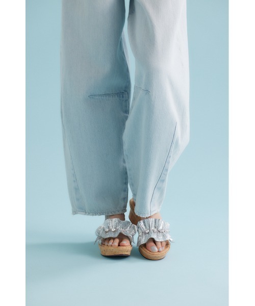 STACCATO（スタッカート） 厚底 サンダル ラッフルストーンコルク