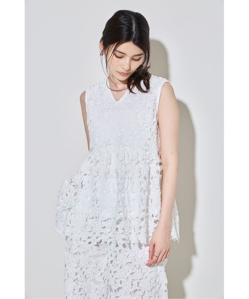 ブラウス シャツ レースブラウス「セットアップ対応」 レディース DearMyLove ブラウス シャツ レースアップVヨークフリルブラウス
