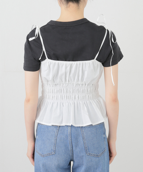 ブラウス シャツ シャーリングキャミソール レディース M-LINE シャツ ブラウス 「mline」花柄シャーリングキャミソール
