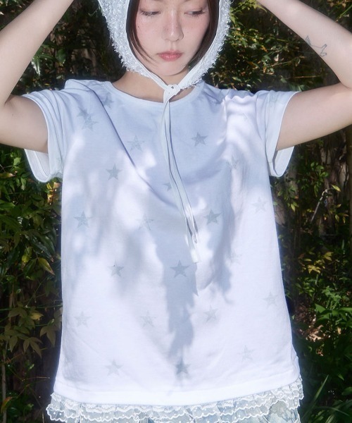 tシャツ A'GEM/9 × .kom 「FANCY CLUB/ファンシークラブ」Lace Star Layered Tee/レーススター レイヤード