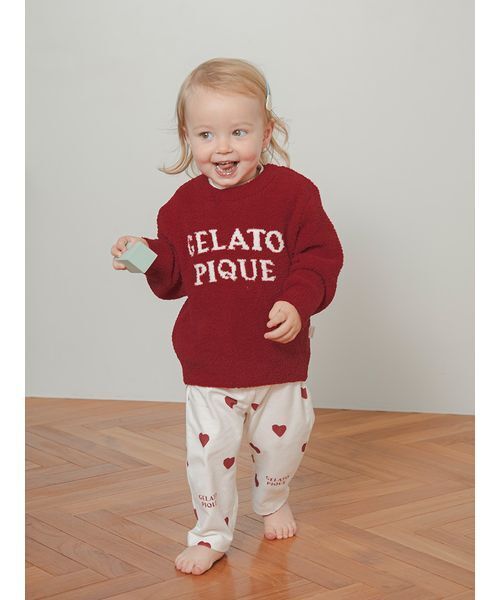GELATO PIQUE バーガンディ ハート柄 ルームウェア gelato pique（ジェラートピケ） ベビー 「BABY」ハート柄ロングパンツ