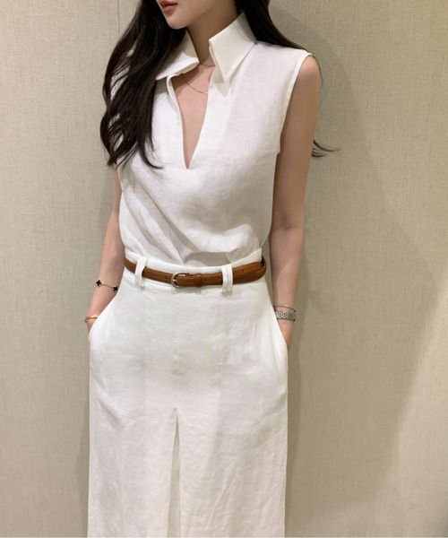 ブラウス シャツ セットアップ ノースリスキッパーネックトップス
