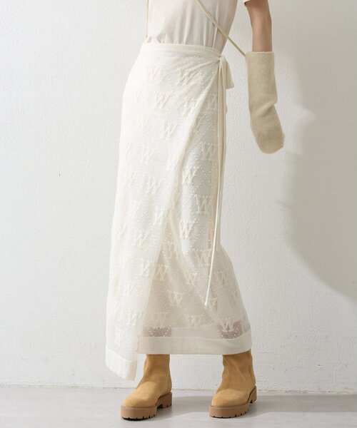 ジャガードフレアスカート　whim gazette ホワイト　ロングスカート Whim Gazette スカート ジャガードラップスカート : ZOZOTOWN