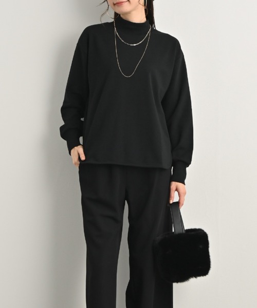 tシャツ リブコンビ裏毛ハイネックプルオーバー 秋冬 リラックス