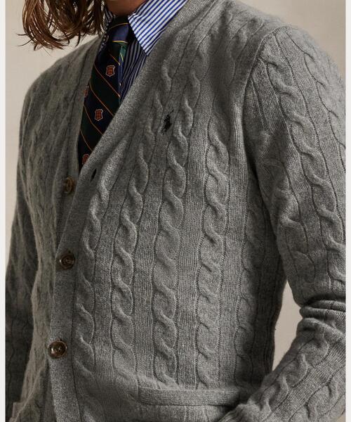 Polo Ralph Lauren ケーブルカーディガン カシミヤ混 Sグレー ケーブルニット ウールカシミヤ カーディガン