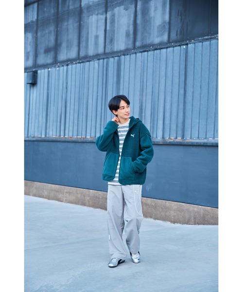 PUMA ×  車 外車 フーディー ジップアップ パーカー 長袖 ネイビ PUMA（プーマ） パーカー メンズ ESS ELEVATED リラックスド