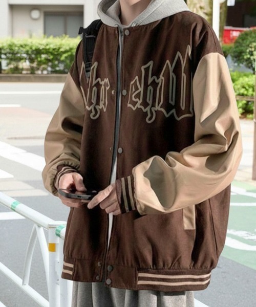 link lot スタジャン 袖切り替えロゴビッグスタジャン ムーンプリント