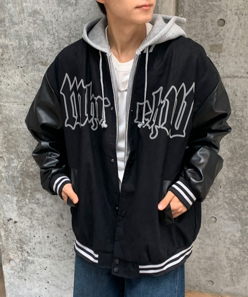 link lot スタジャン 「25年秋冬新作」袖切り替えロゴビッグスタジャン