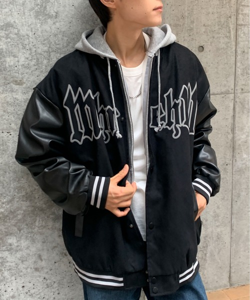 link lot スタジャン 「25年秋冬新作」袖切り替えロゴビッグスタジャン