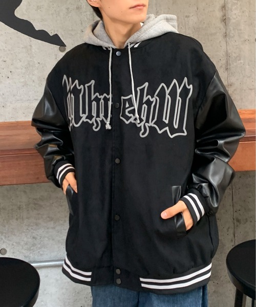 link lot スタジャン 「25年秋冬新作」袖切り替えロゴビッグスタジャン