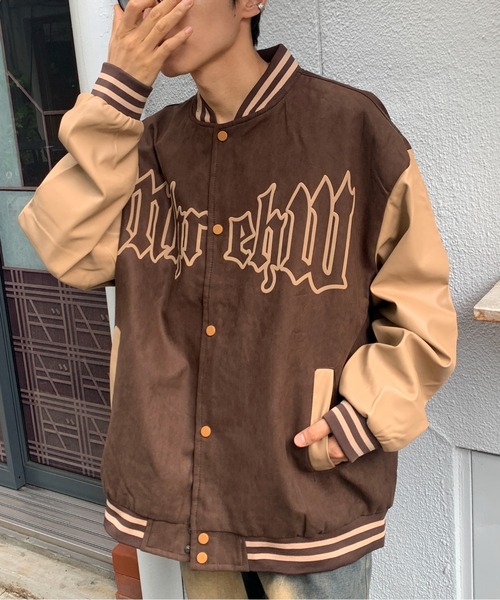 link lot スタジャン 「25年秋冬新作」袖切り替えロゴビッグスタジャン