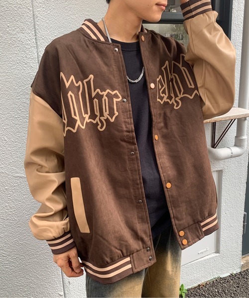 link lot スタジャン 「25年秋冬新作」袖切り替えロゴビッグスタジャン