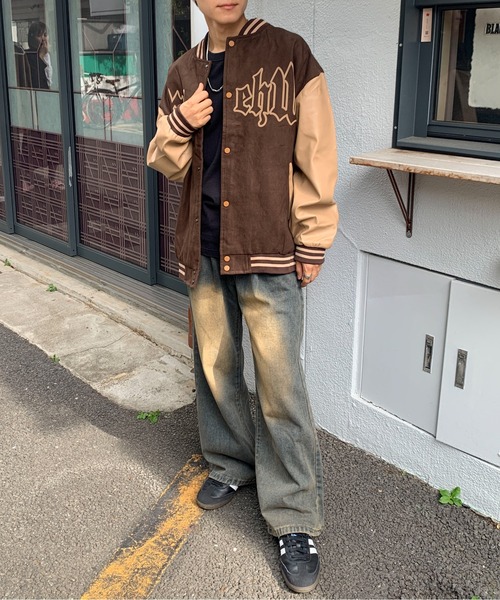 link lot スタジャン 「25年秋冬新作」袖切り替えロゴビッグスタジャン