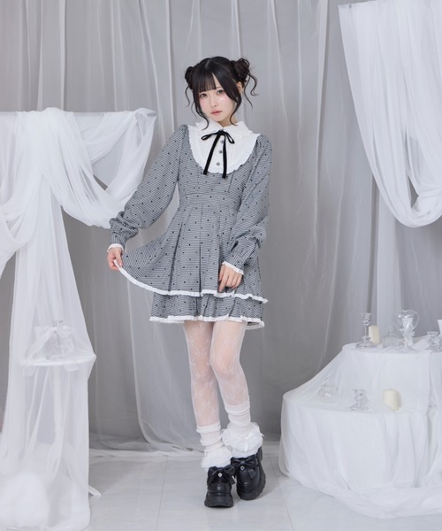 Honey Cinnamon（ハニーシナモン） ワンピース ベロアリボン配色ヨーク