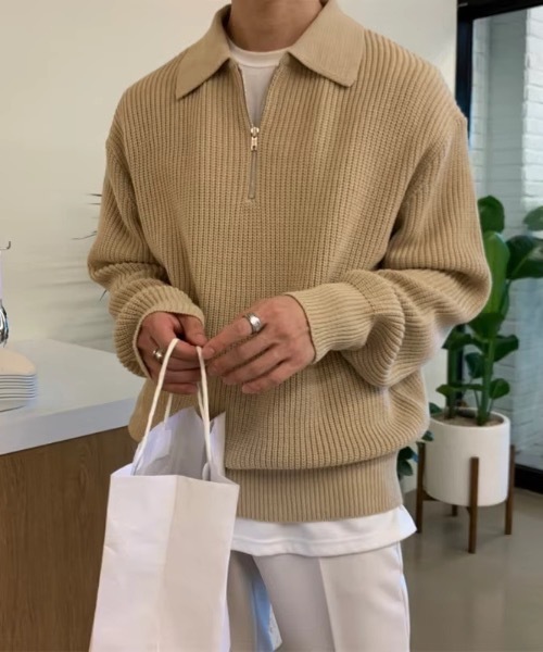 セーター ニット ルーズフィット ハーフジップアゼニットプルオーバー