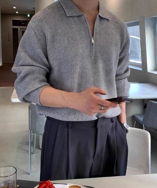 セーター ニット ルーズフィット ハーフジップアゼニットプルオーバー