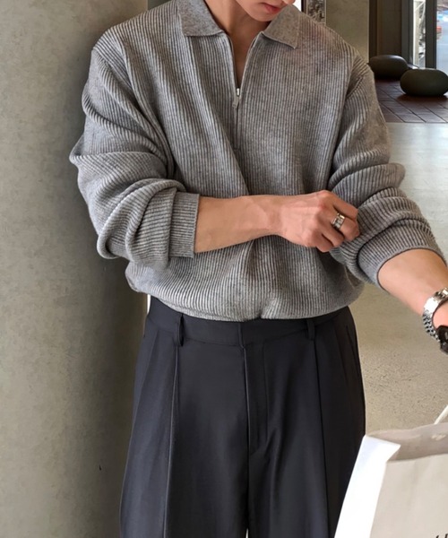 セーター ニット ルーズフィット ハーフジップアゼニットプルオーバー