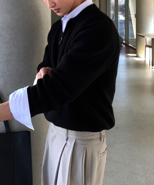 セーター ニット ルーズフィット ハーフジップアゼニットプルオーバー