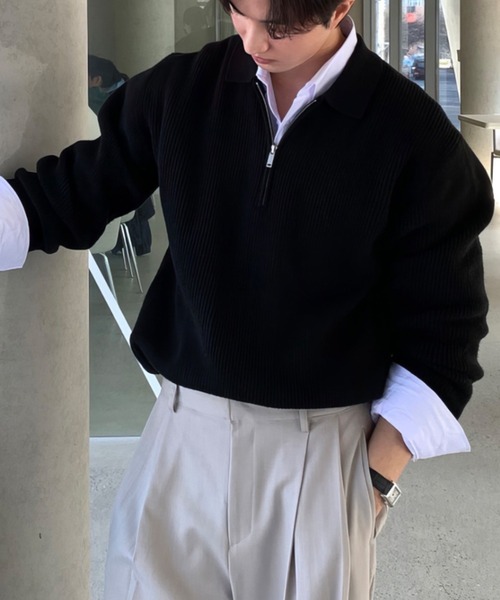 セーター ニット ルーズフィット ハーフジップアゼニットプルオーバー