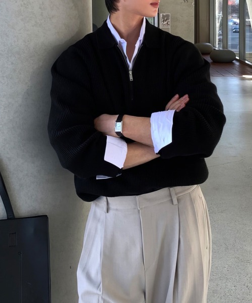 セーター ニット ルーズフィット ハーフジップアゼニットプルオーバー