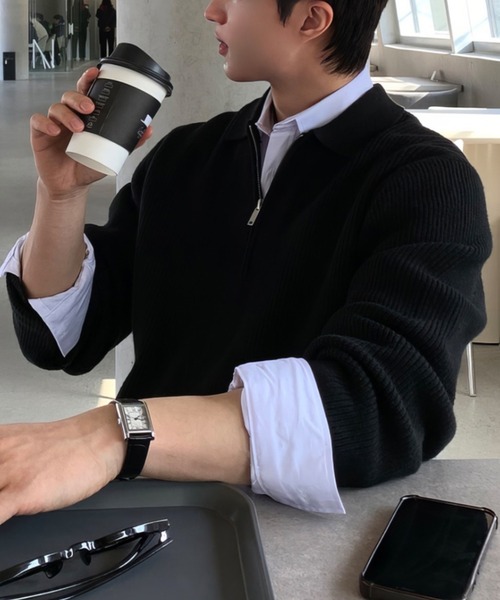 セーター ニット ルーズフィット ハーフジップアゼニットプルオーバー