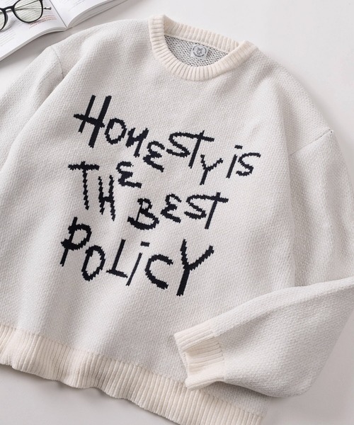 セーター ニット 「84」メッセージロゴ モール ジャガードニット