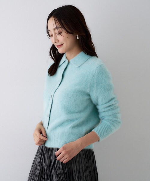 カーディガン 「ふわふわニット/オンオフ使える」フォックスカシミヤ衿付きカーディガン レディースの画像