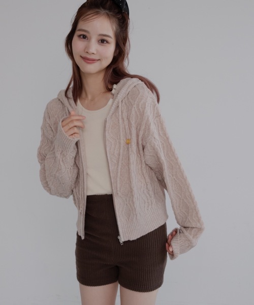 jumelle（ジュメロ） パーカー ケーブル編みZIPフーディー レディース