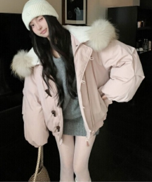 ダウンコート ダウンジャケット トグルボタンエコファージッパーフード