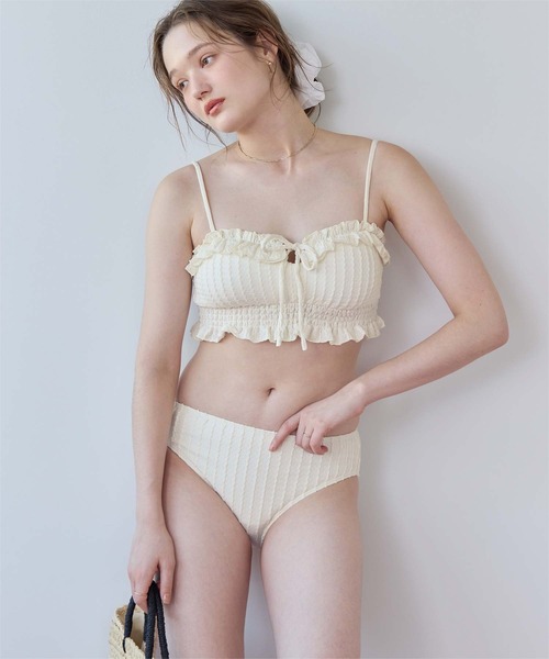 SEA DRESS ハイウエストフリルビキニ　アイボリー SEA DRESS（シードレス） 水着 3点セット/フリルデザインジャガード