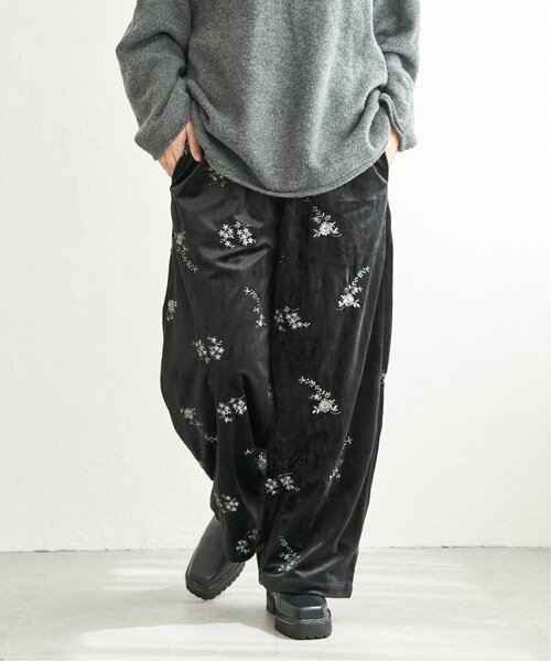 notch. パンツ フラワーエンブロイダリーベロアパンツ レディース