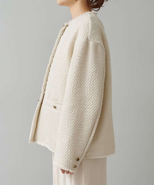 「PUAL CE CIN」 ツイードジャケット FREE アイボリー レディース_画像3