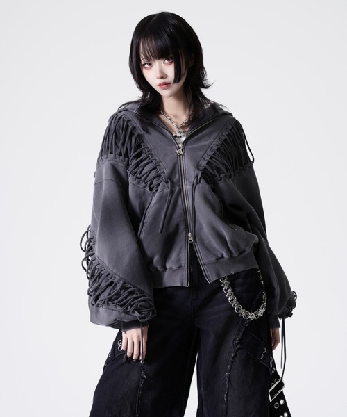 REFLEM【レフレム】レースアップグランジジップパーカー　ブラック REFLEM（レフレム） パーカー 「REFLEM/レフレム」レースアップ