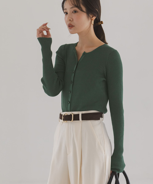 NOBLE（ノーブル） カーディガン CO/SILK リブカーディガン レディース