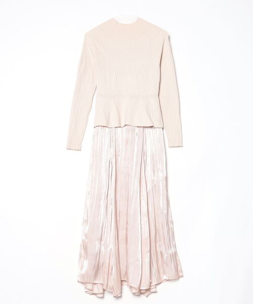 セルフォード タックシャツワンピース 36 ロング リボン ベージュ 日本製 セール】ぽわん袖であざと女子♪2way長袖タックリボンワンピース