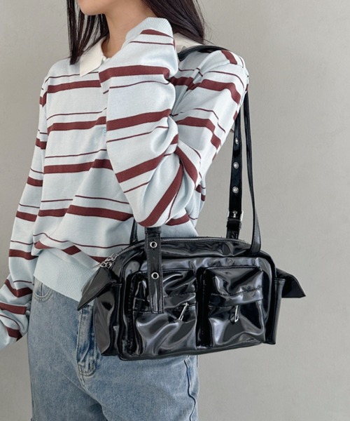 gladhand ショルダーバッグ ボディバッグ ブラック CLEA ショルダーバッグ バッグ ダブルポケットボストンバッグ