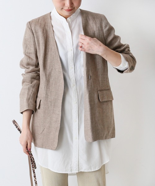 「JOURNAL STANDARD relume」 ノーカラージャケット 38 ベージュ レディース_4